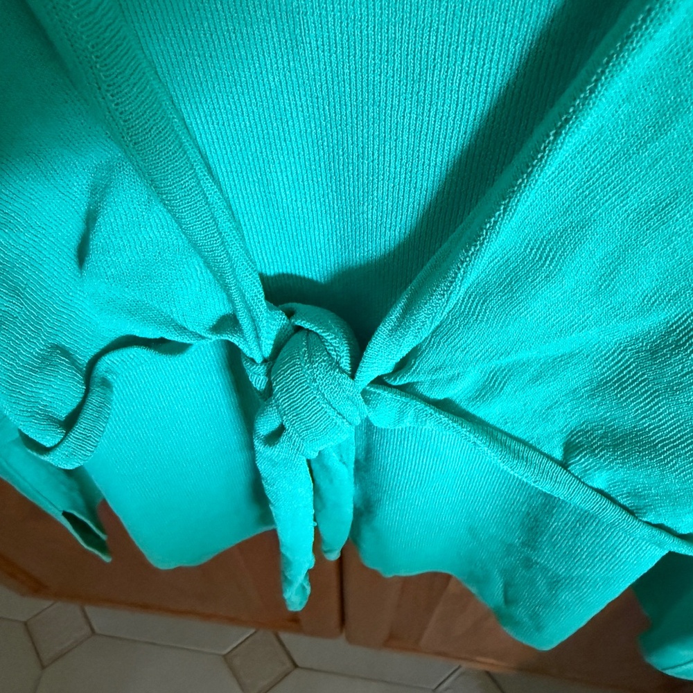 Vintage Parisian Signature 1X green tie front mid sleeve front tie sweater